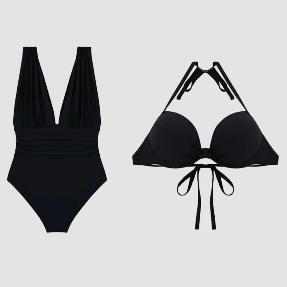 LilyLove Plunge One-Piece Swimsuit with Optional Bra Top, size XL